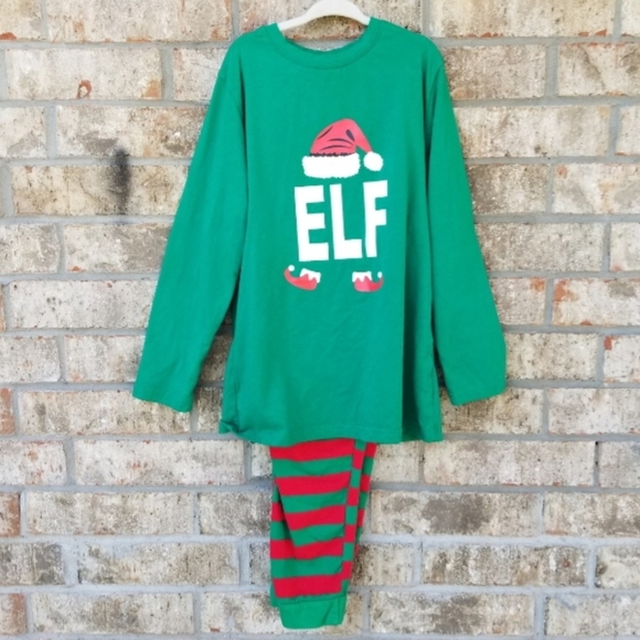 Kids 2 pc. Holiday ELF GREEN/ RED Christmas Pajama Set (Size 8/9y) NEW - Picture 1 of 5